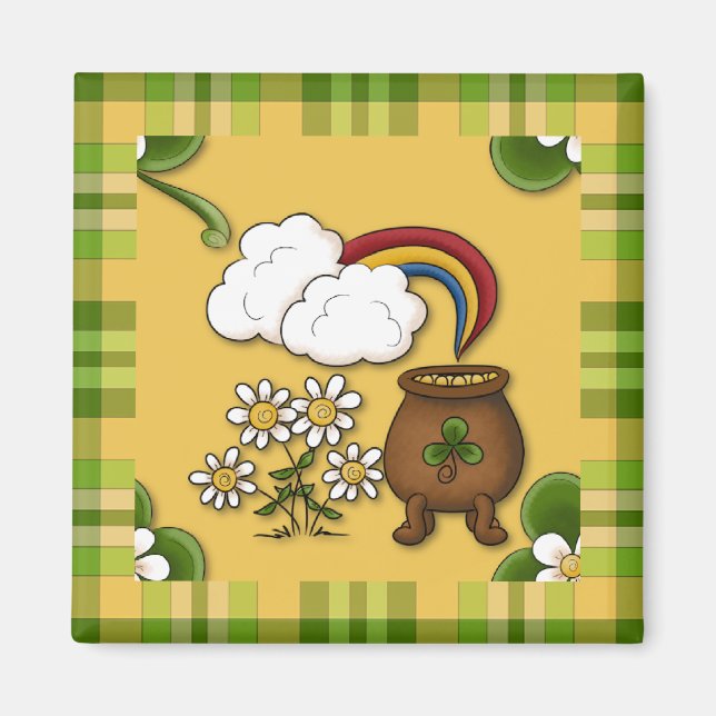 Pot of Gold Plaid St. Patrick's Fridge Magnet (Front)