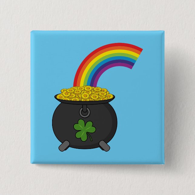 Pot of Gold Rainbow Cartoon 15 Cm Square Badge (Front)