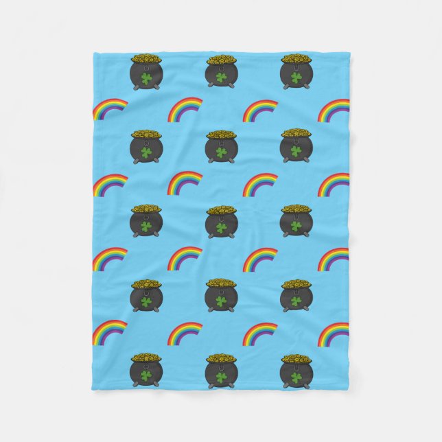 Pot of Gold Rainbow Cartoon Fleece Blanket (Front)