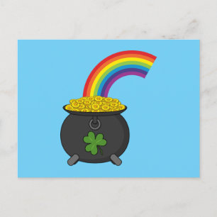 Pot of Gold Rainbow Cartoon Holiday Postcard