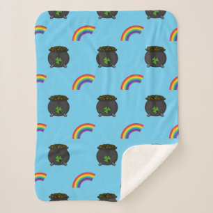 Pot of Gold Rainbow Cartoon Sherpa Blanket