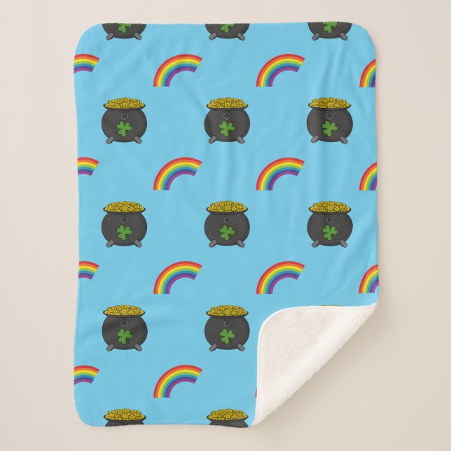 Pot of Gold Rainbow Cartoon Sherpa Blanket (Front)