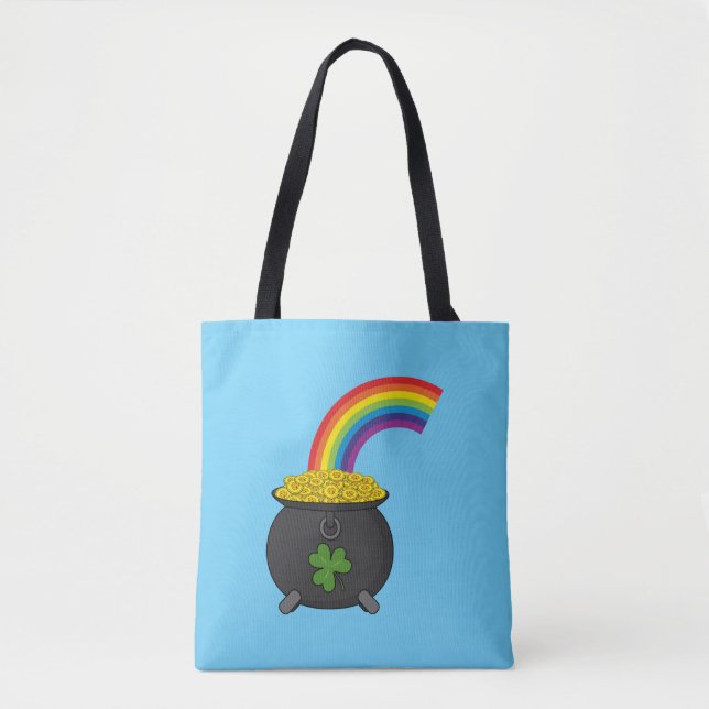 Pot of Gold Rainbow Cartoon Tote Bag (Front)