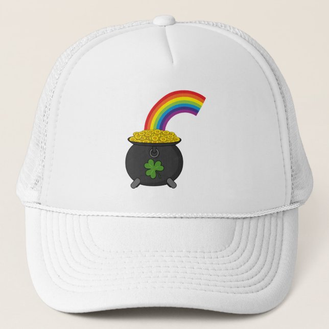 Pot of Gold Rainbow Cartoon Trucker Hat (Front)