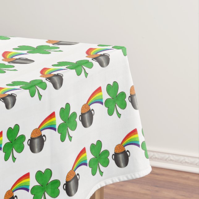 Pot of Gold Rainbow Shamrock Luck St Patrick's Day Tablecloth (In Situ)