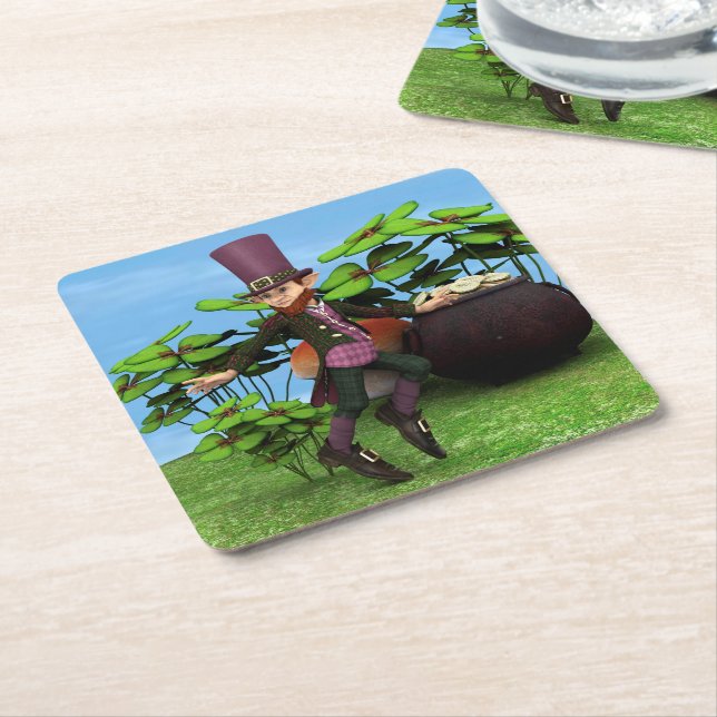 Pot of Gold Square Paper Coaster (Angled)