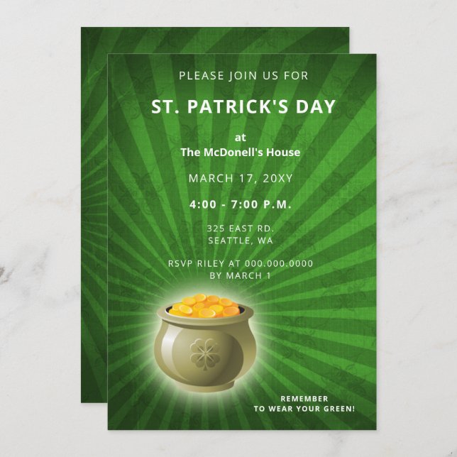 Pot Of Gold St Patricks Day party Invitation (Front/Back)