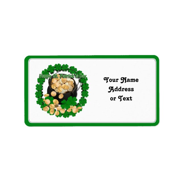 Pot of Gold w/Clover Framing for St Patrick's Day Label (Front)