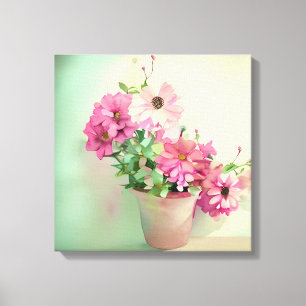 Pot of Pink Watercolor Flowers Canvas Print