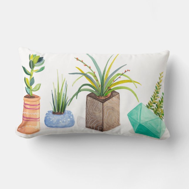 Pot of Succulents Lumbar Cushion (Front)