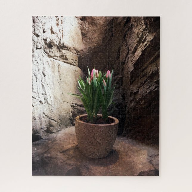 Pot of Tulips in a Grotto  Jigsaw Puzzle (Vertical)