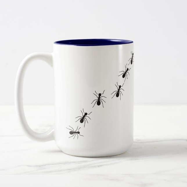 Pot with fun ants' stamps. Two-Tone coffee mug (Left)