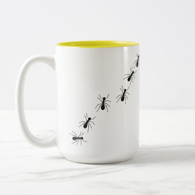 Pot with fun ants' stamps. Two-Tone coffee mug (Left)
