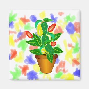Pot with red and yellow pepper plant magnet