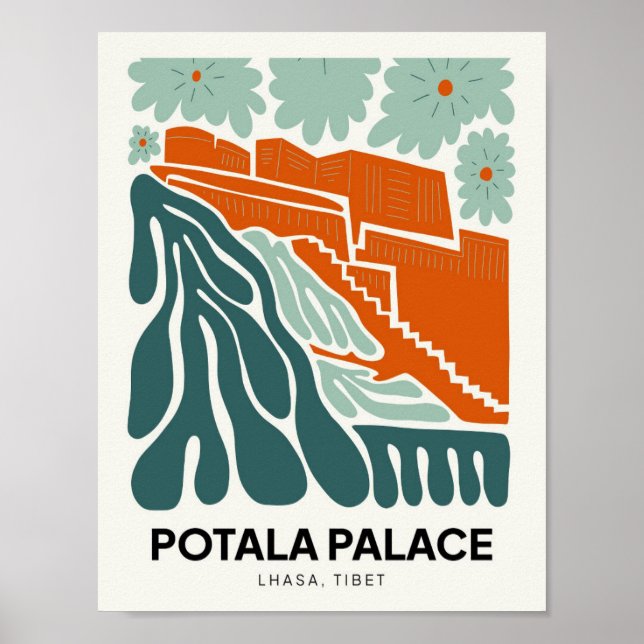 Potala Palace Lhasa Tibet abstract travel floral Poster (Front)