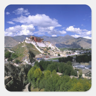 Potala Palace on mountain range from aher Square Sticker