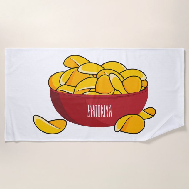 Potato chip cartoon illustration  beach towel (Front)