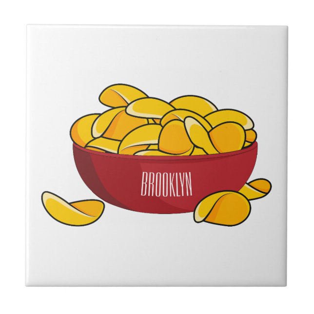 Potato chip cartoon illustration  ceramic tile (Front)