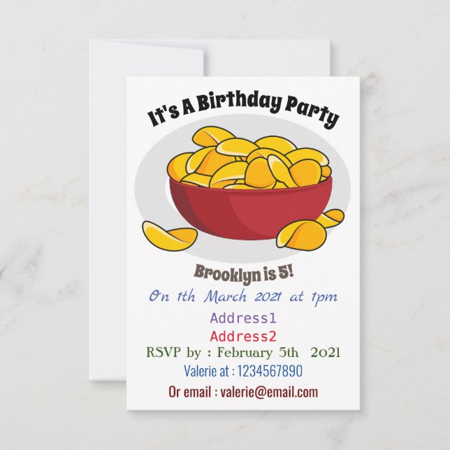 Potato chip cartoon illustration invitation (Front)