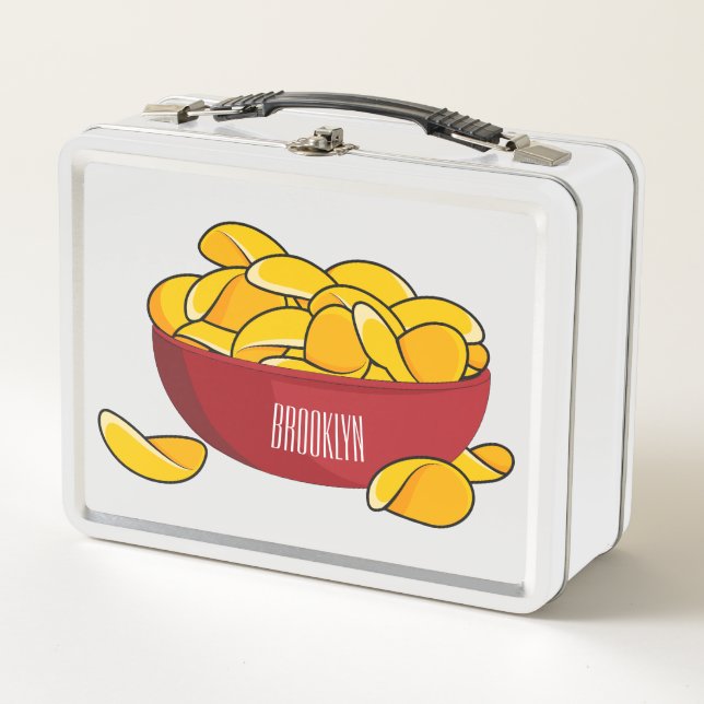 Potato chip cartoon illustration  metal lunch box (Front)
