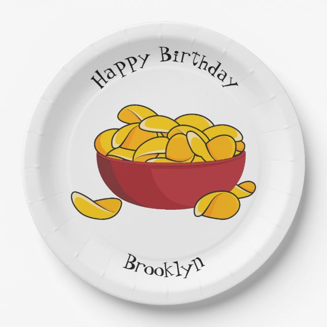 Potato chip cartoon illustration paper plate (Front)