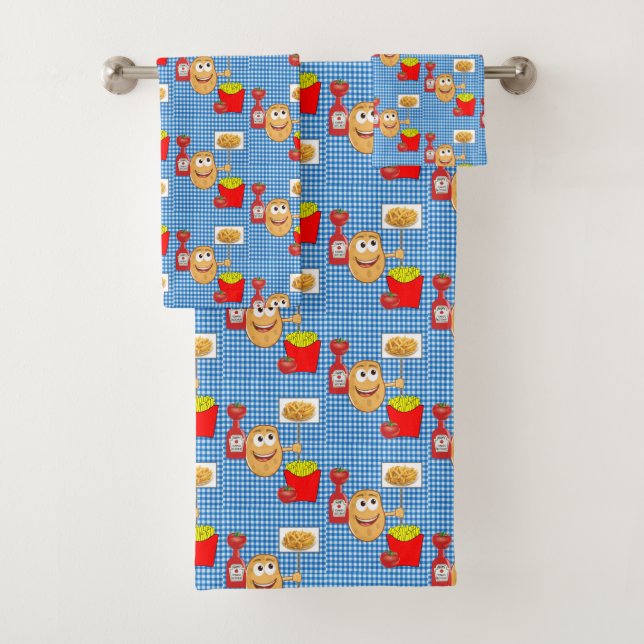 Potato French Fries Blue Hands Bathroom Towel Sets (Insitu)