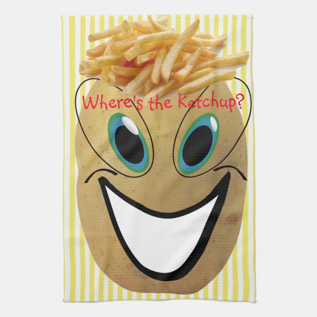 Potato, French Fries Stripe Kitchen Hand Towel (Vertical)