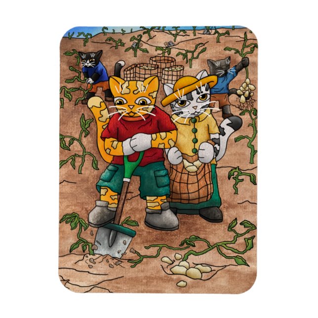 Potato Harvest Cats Magnet (Vertical)