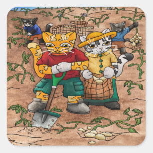 Potato Harvest Farm Cats Square Sticker