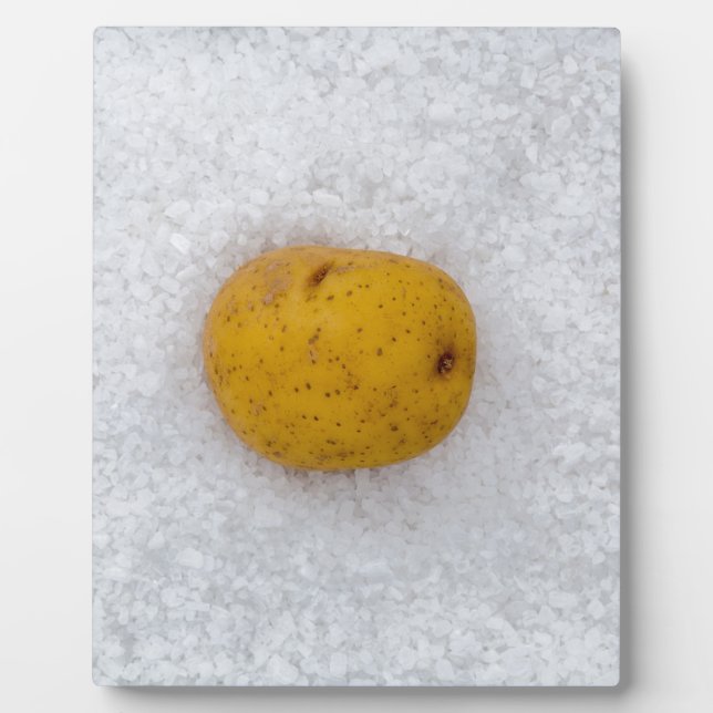 Potato macro as background with salt plaque (Front)