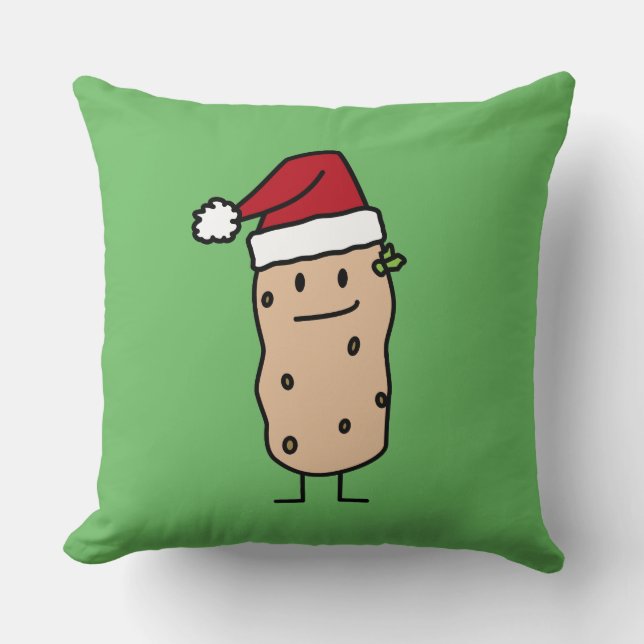 Potato Potatoes wearing Christmas Santa Hat Happy Cushion (Front)