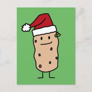 Potato Potatoes wearing Christmas Santa Hat Happy Holiday Postcard