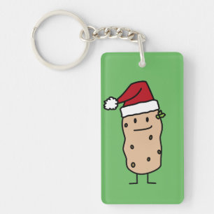 Potato Potatoes wearing Christmas Santa Hat Happy Key Ring