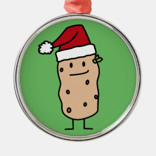 Potato Potatoes wearing Christmas Santa Hat Happy Metal Ornament