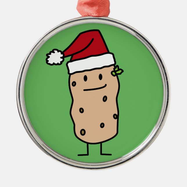 Potato Potatoes wearing Christmas Santa Hat Happy Metal Ornament (Front)
