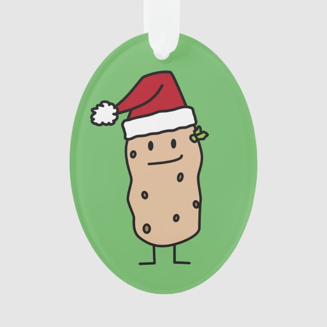 Potato Potatoes wearing Christmas Santa Hat Happy Ornament (Front)