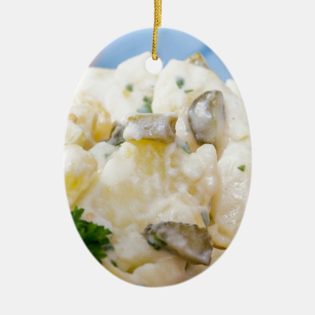 Potato salad with sausage and mustard ceramic tree decoration (Front)