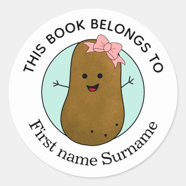 Potato This Book Belongs To Personalised  Classic  Classic Round Sticker (Front)