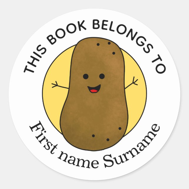 Potato This Book Belongs To Personalised  Classic Round Sticker (Front)