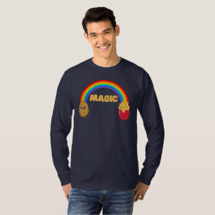 Potato transforming onto chips with a rainbow T-Shirt