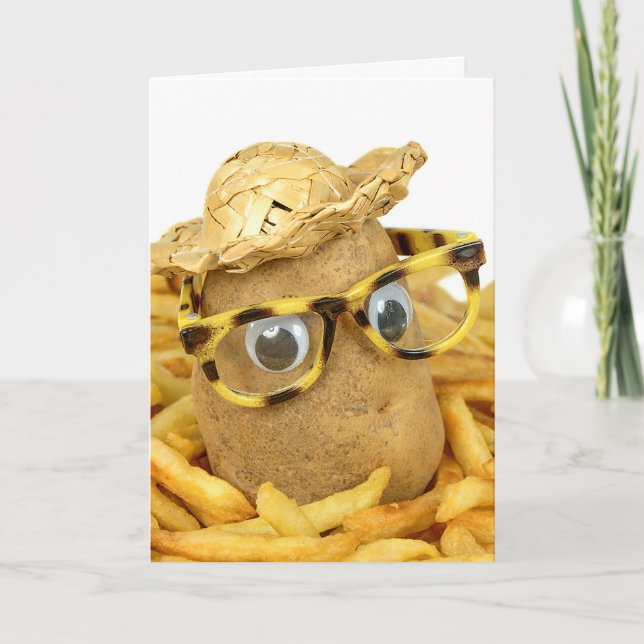 potato with straw hat and glasses humour card (Front)