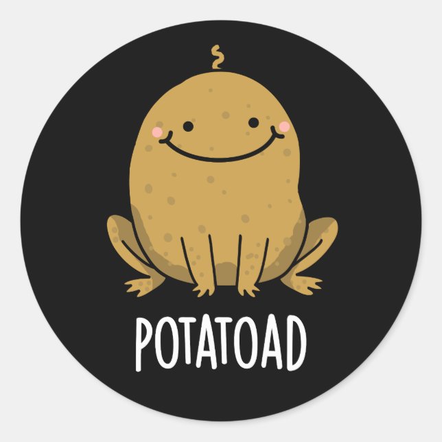 Potatoad Funny Potato Toad Pun Dark BG Classic Round Sticker (Front)