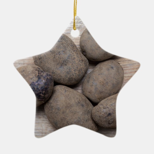 Potatoes on rustic wood Concept Ceramic Tree Decoration (Front)