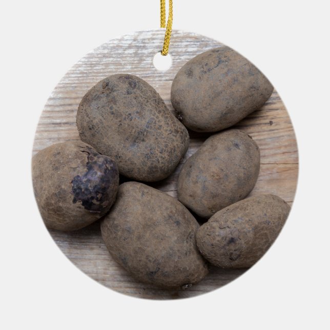 Potatoes on rustic wood Concept Ceramic Tree Decoration (Front)