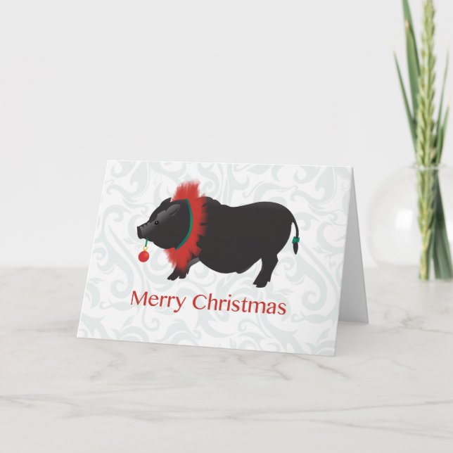 Potbellied Pig Merry Christmas Design Holiday Card (Front)