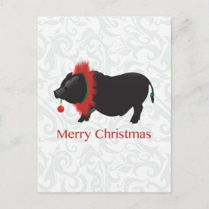 Potbellied Pig Merry Christmas Design Holiday Postcard