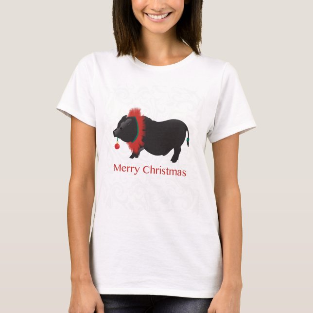 Potbellied Pig Merry Christmas Design T-Shirt (Front)