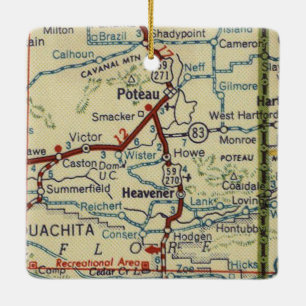 Poteau OK and Heavener Oklahoma Map Ceramic Ornament