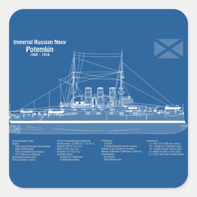 Potemkin - Ship Blueprint Plans ABD  Square Sticker (Front)