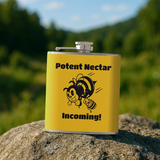 Potent Nectar Incoming! Busy Bee Buckets Cartoon Hip Flask (Creator Uploaded)